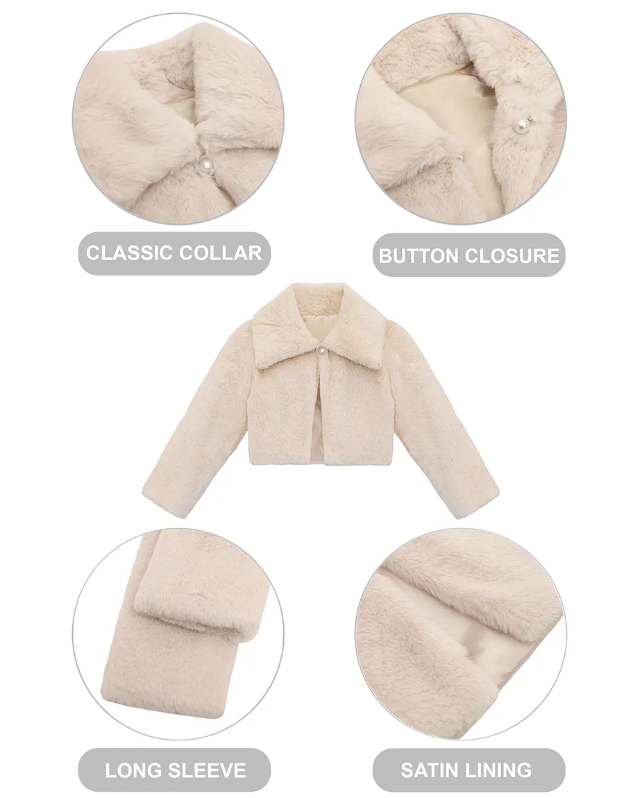 Girls Faux Fur Bolero Oversized Collar Jacket