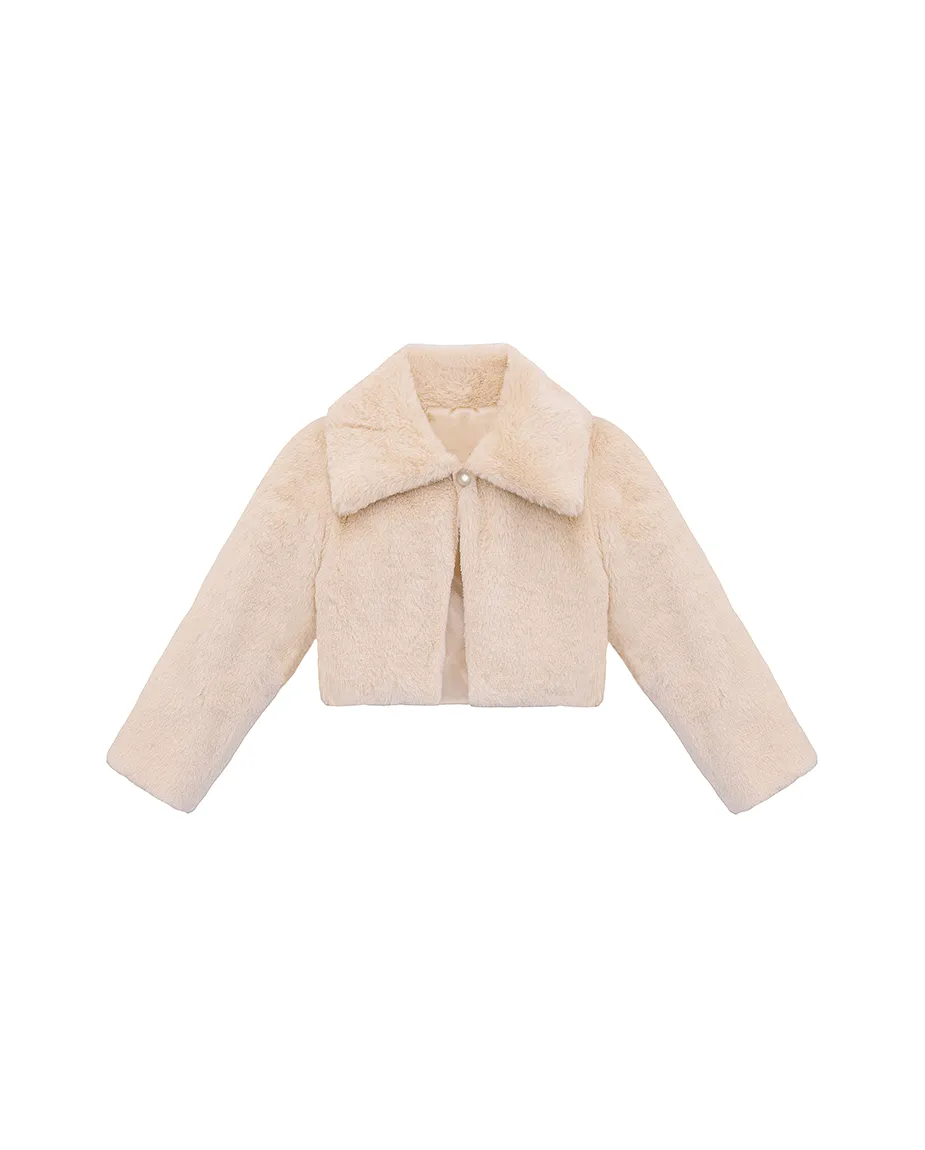 Girls Faux Fur Bolero Oversized Collar Jacket