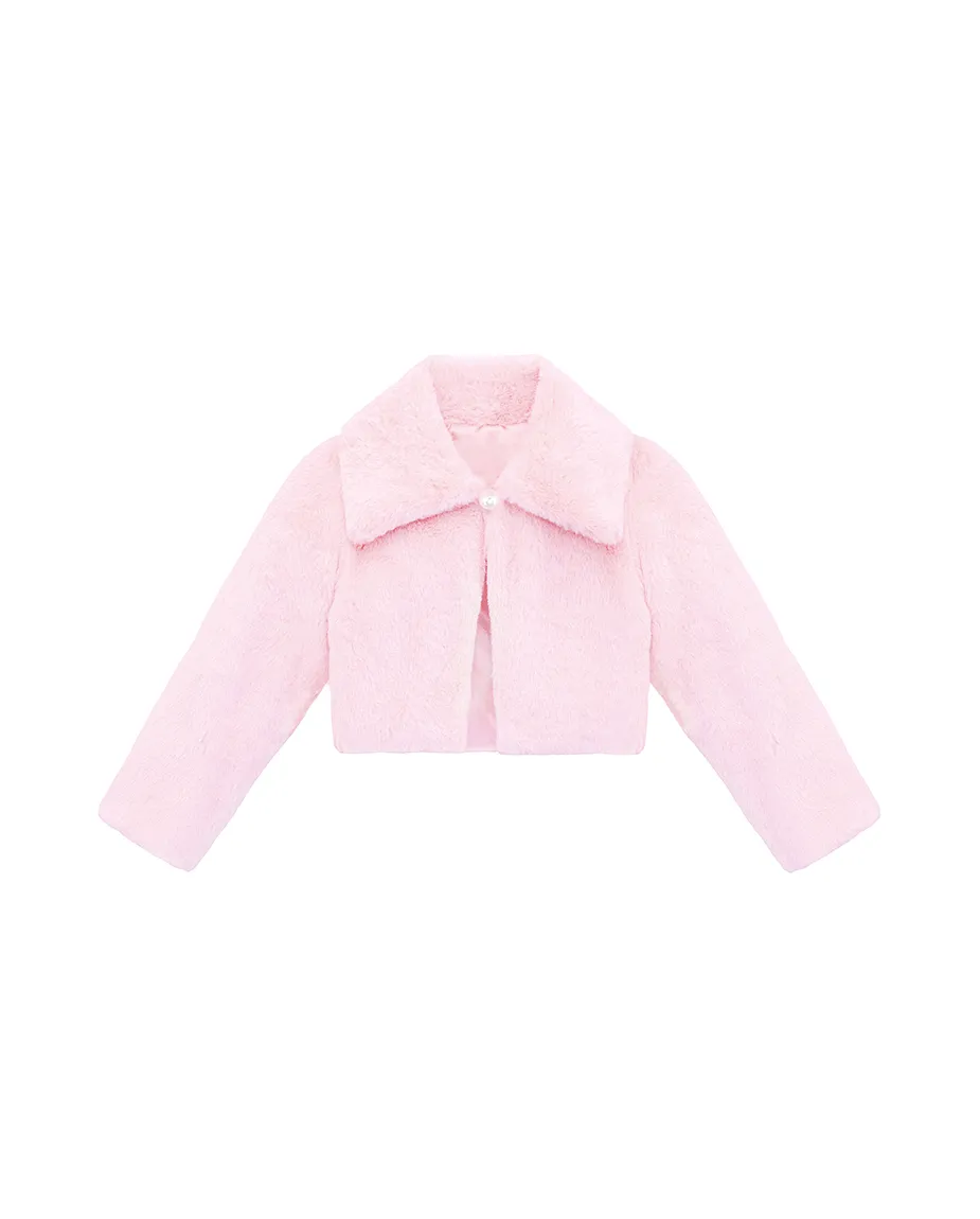 Girls Faux Fur Bolero Oversized Collar Jacket