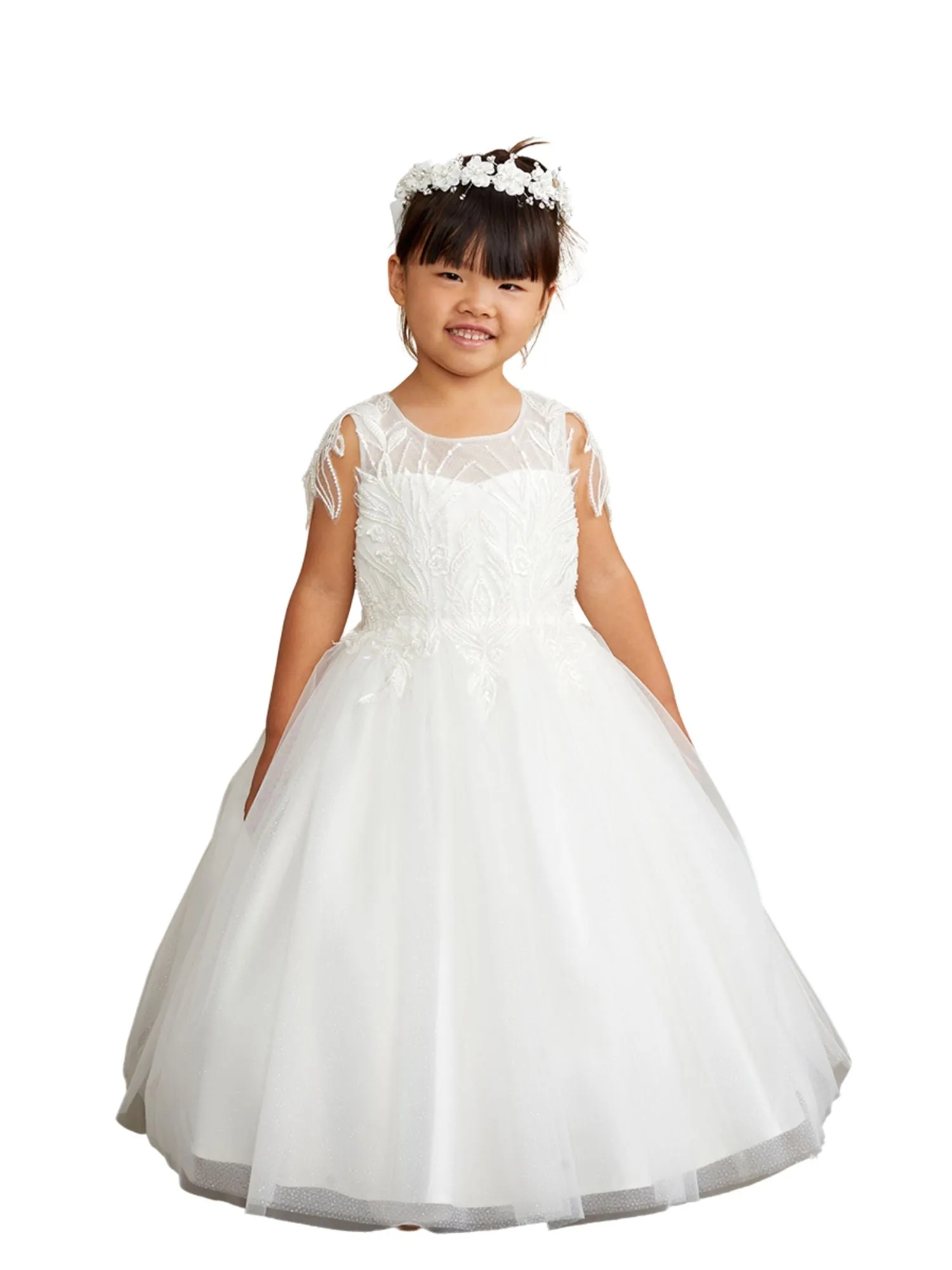 Girls Sequin Applique Shoulder Accent Special Occasion Dress, Sizes 2-16