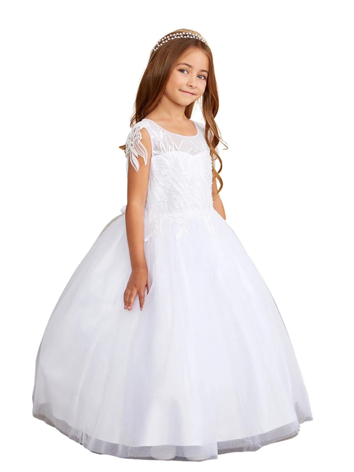 Girls Sequin Applique Shoulder Accent Special Occasion Dress, Sizes 2-16