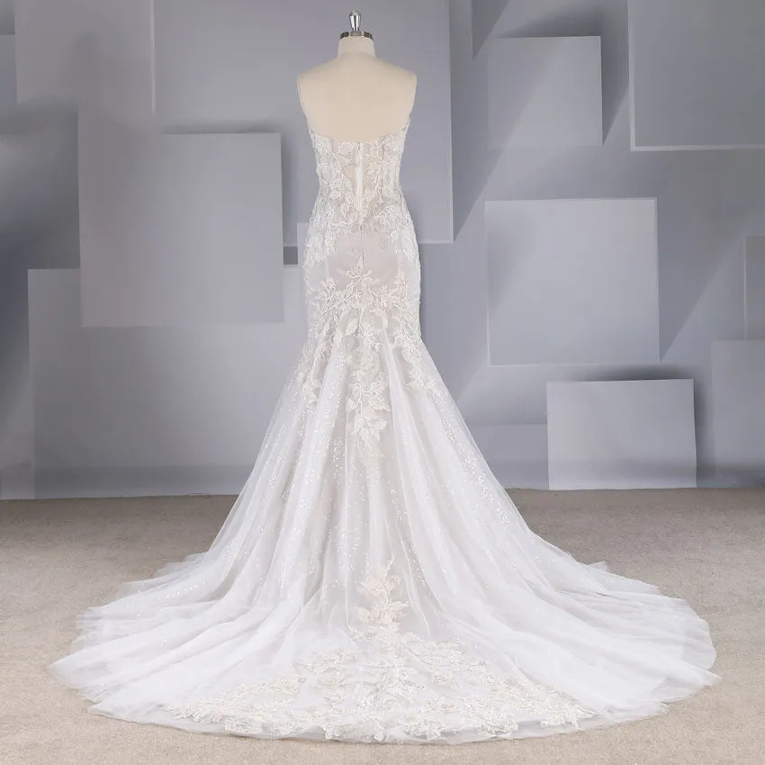 Glitter Strapless Lace Mermaid Wedding Dress for Curvy Brides Fit and Flare Bridal Gown #21011202