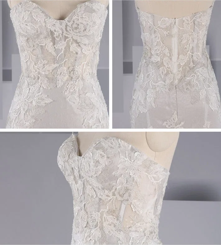 Glitter Strapless Lace Mermaid Wedding Dress for Curvy Brides Fit and Flare Bridal Gown #21011202