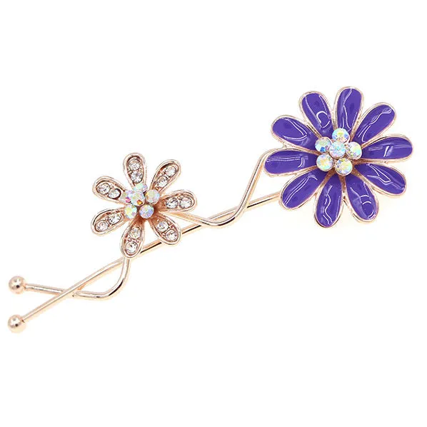 Gold Finish Enamel Daisy with Rhinestones Hair Clip [pc]