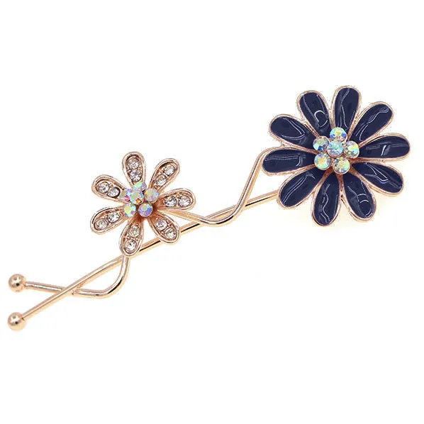 Gold Finish Enamel Daisy with Rhinestones Hair Clip [pc]