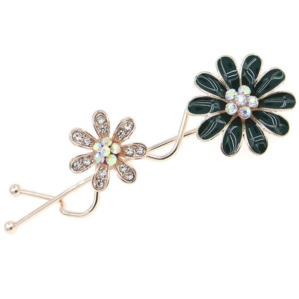 Gold Finish Enamel Daisy with Rhinestones Hair Clip [pc]