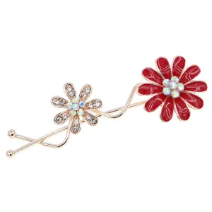 Gold Finish Enamel Daisy with Rhinestones Hair Clip [pc]