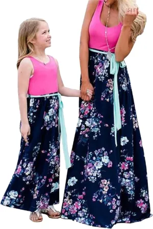 GORIFE Matching Mommy and Me Dresses Beach Family Matching Summer Casual Long Sleeve Clothing Dress with Plus Size