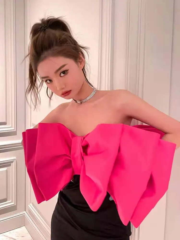 Grace in Paris-Bow Spliced Strapless Mini Dres