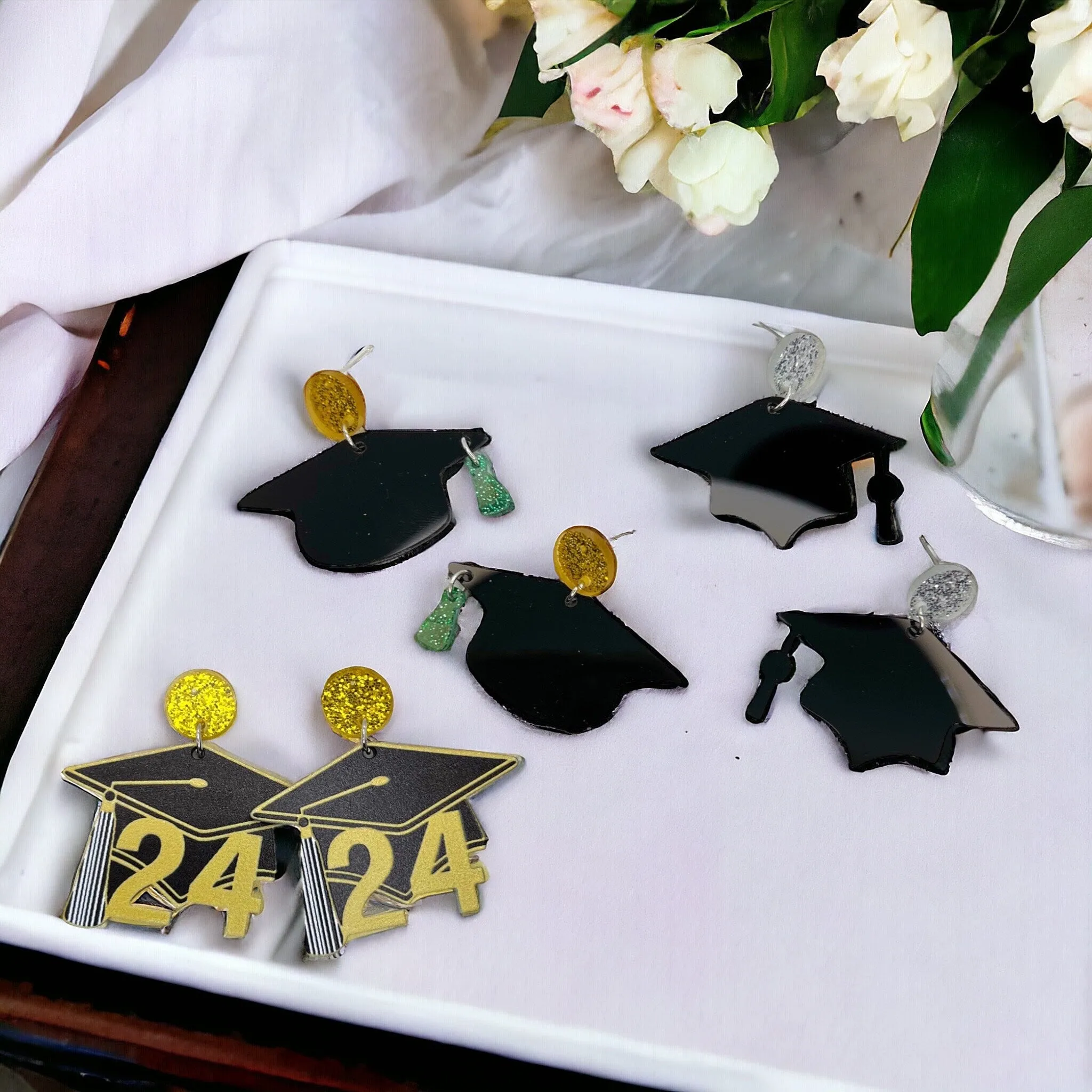 Graduation Earrings - Class of 2024, Graduate Earrings, Class of 24, Grad Earrings, Graduation Accessories, Handmade Earrings, Senior Photos