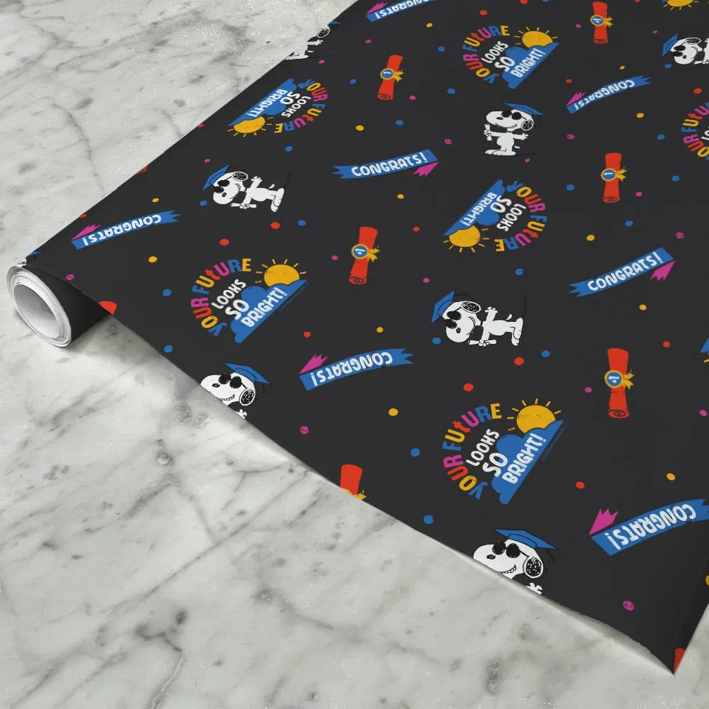 Sleek Graduation Snoopy Satin Wrapping Paper