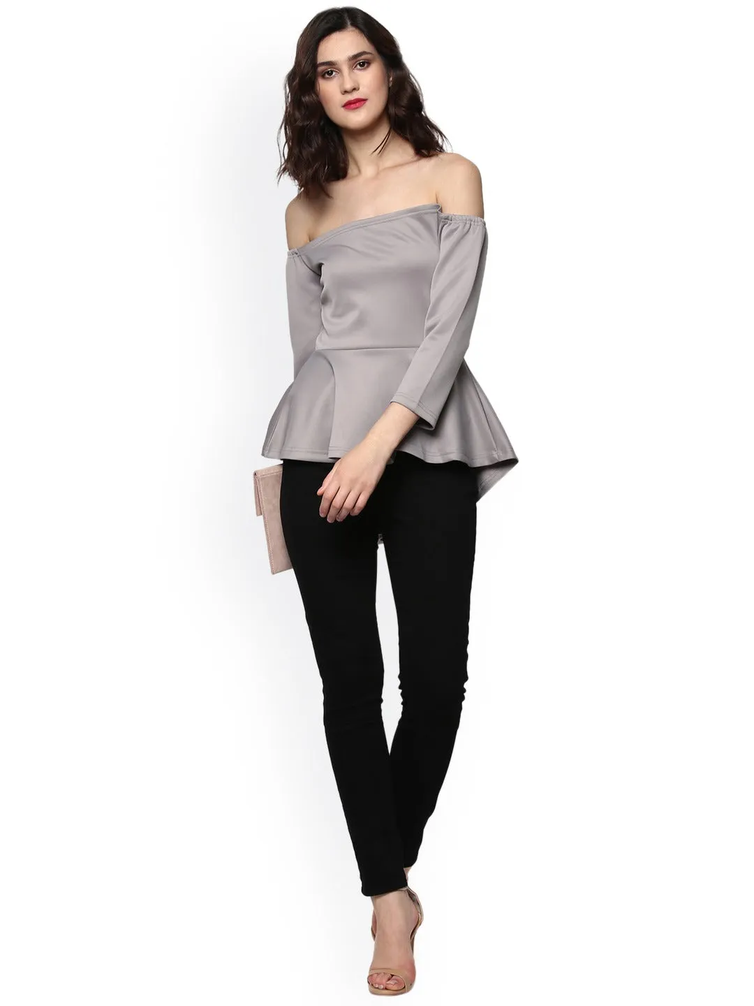 Grey Scuba Off Shoulder Peplum Top