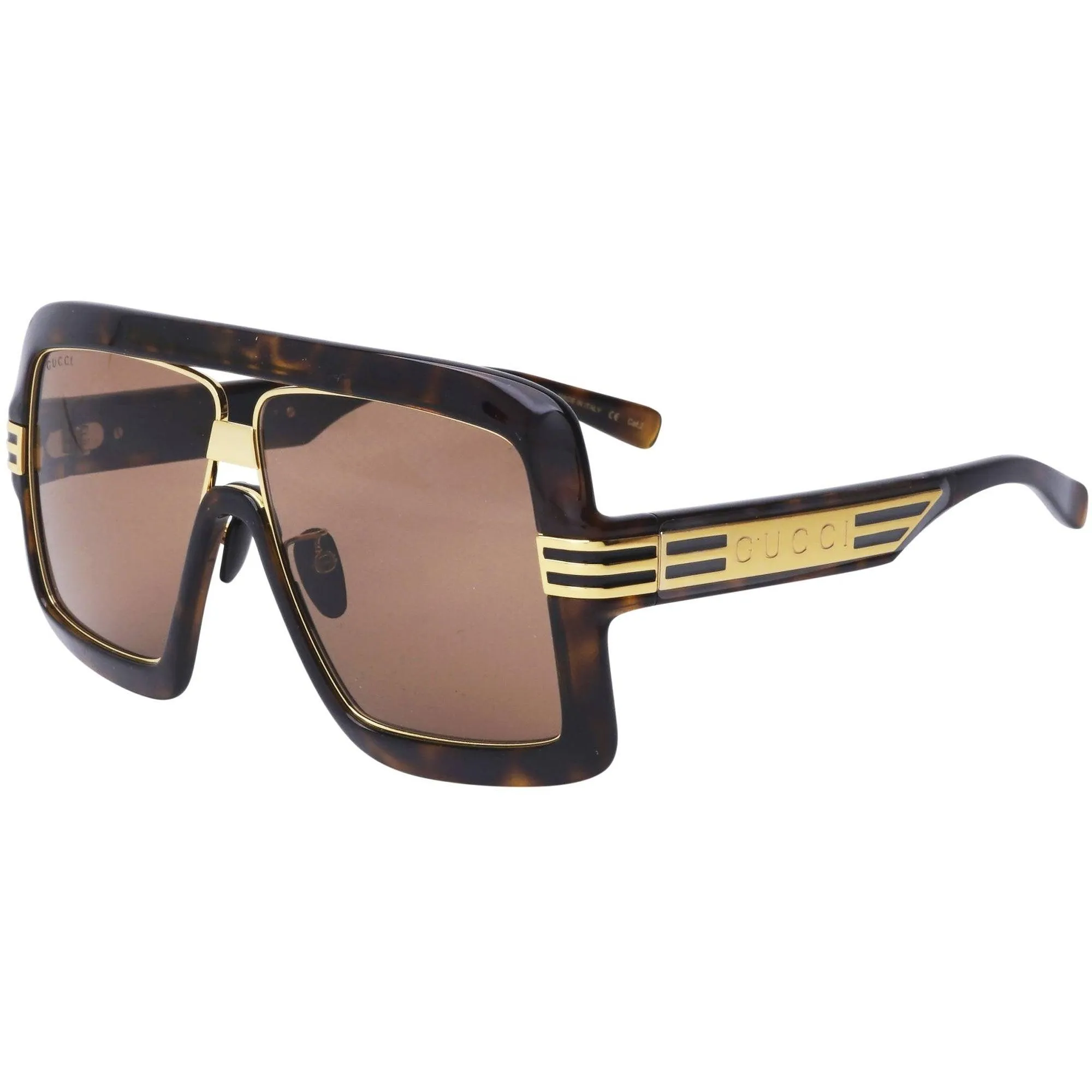Gucci Men's Sunglasses - Nylon Lens Havana Plastic Pilot Shaped Frame | GG0900S 002