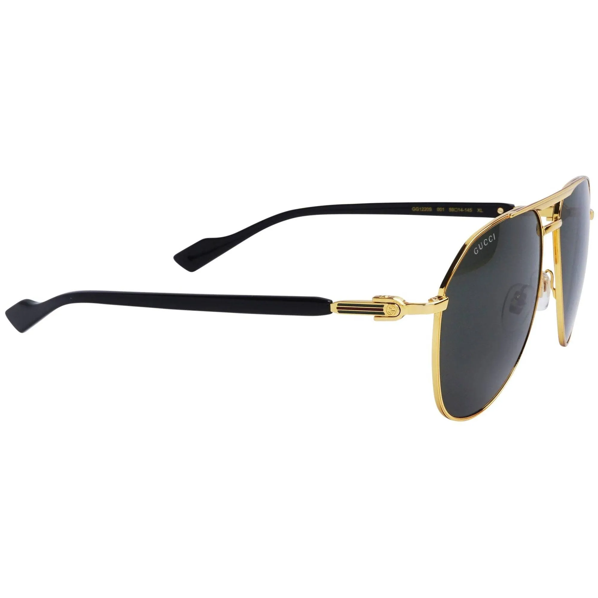 Gucci Unisex Sunglasses - Full Rim Gold and Black Pilot Metal Frame | GG1220S 001