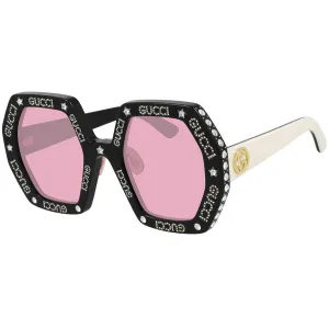 Gucci Women's Sunglasses - Pink Lens Black and Ivory Acetate Frame | GG0772S 012