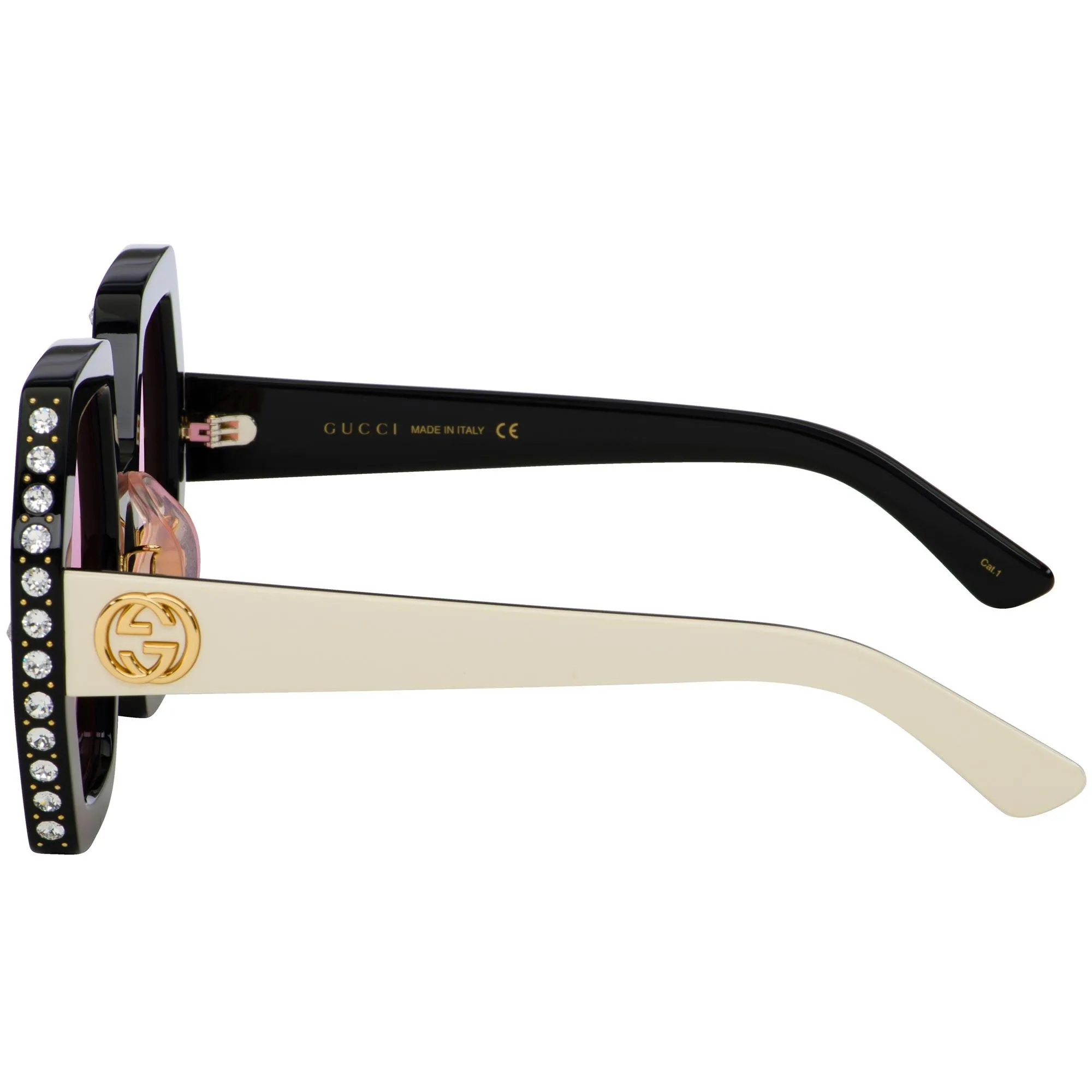 Gucci Women's Sunglasses - Pink Lens Black and Ivory Acetate Frame | GG0772S 012