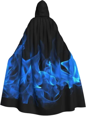 Halloween Hooded Cloak Cape Blue Flame Adult Vampire Witch Cape for Halloween Cosplay Costumes