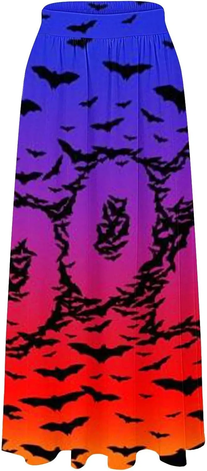 Halloween Skirt for Women High Waist Party Beach Pocket Long Maxi Skirt Women's Tutu Skirt Halloween Skirts