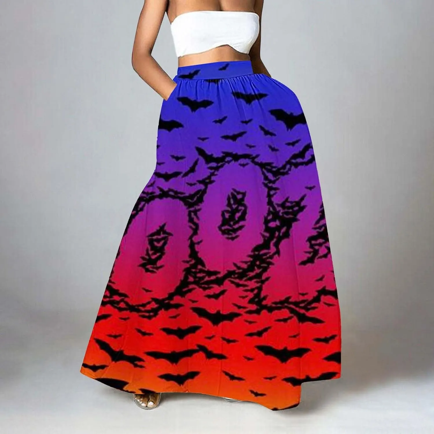 Halloween Skirt for Women High Waist Party Beach Pocket Long Maxi Skirt Women's Tutu Skirt Halloween Skirts
