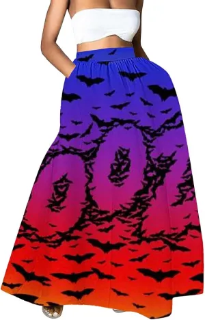 Halloween Skirt for Women High Waist Party Beach Pocket Long Maxi Skirt Women's Tutu Skirt Halloween Skirts