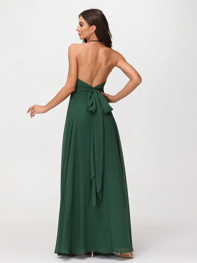 Halter Chiffon Long Dresses for Bridesmaids Clearance