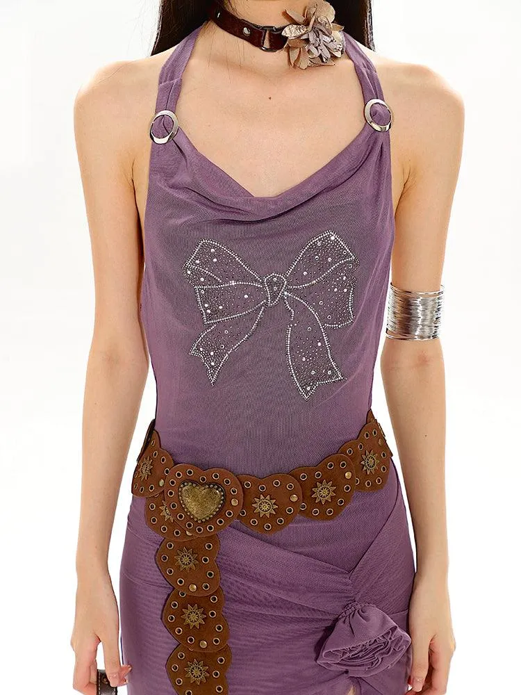 Halter Neck Long Back Frilled Hem Dress