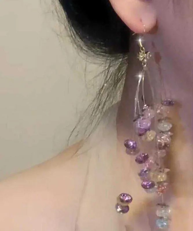 Handmade Rainbow Alloy Zircon Crystal Beading Hoop Earrings AB1086