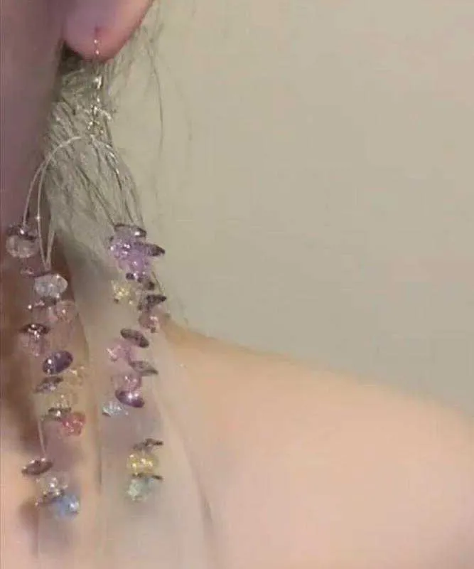 Handmade Rainbow Alloy Zircon Crystal Beading Hoop Earrings AB1086