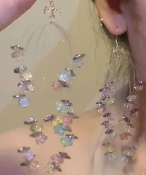 Handmade Rainbow Alloy Zircon Crystal Beading Hoop Earrings AB1086