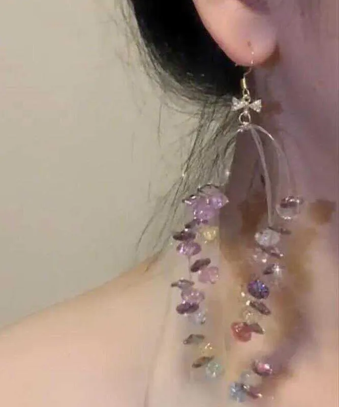 Handmade Rainbow Alloy Zircon Crystal Beading Hoop Earrings AB1086