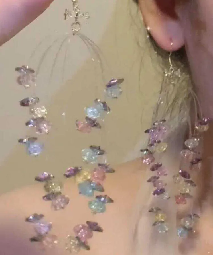 Handmade Rainbow Alloy Zircon Crystal Beading Hoop Earrings AB1086