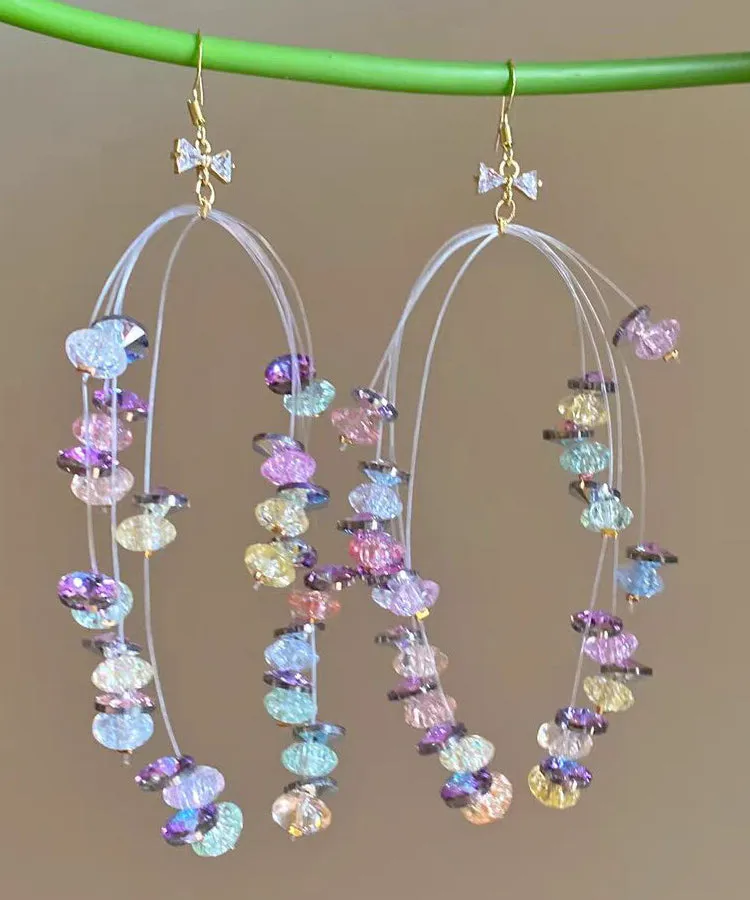 Handmade Rainbow Alloy Zircon Crystal Beading Hoop Earrings AB1086