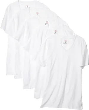 Hanes Comfort Soft V-Neck 5 Pack Tee, White, Large