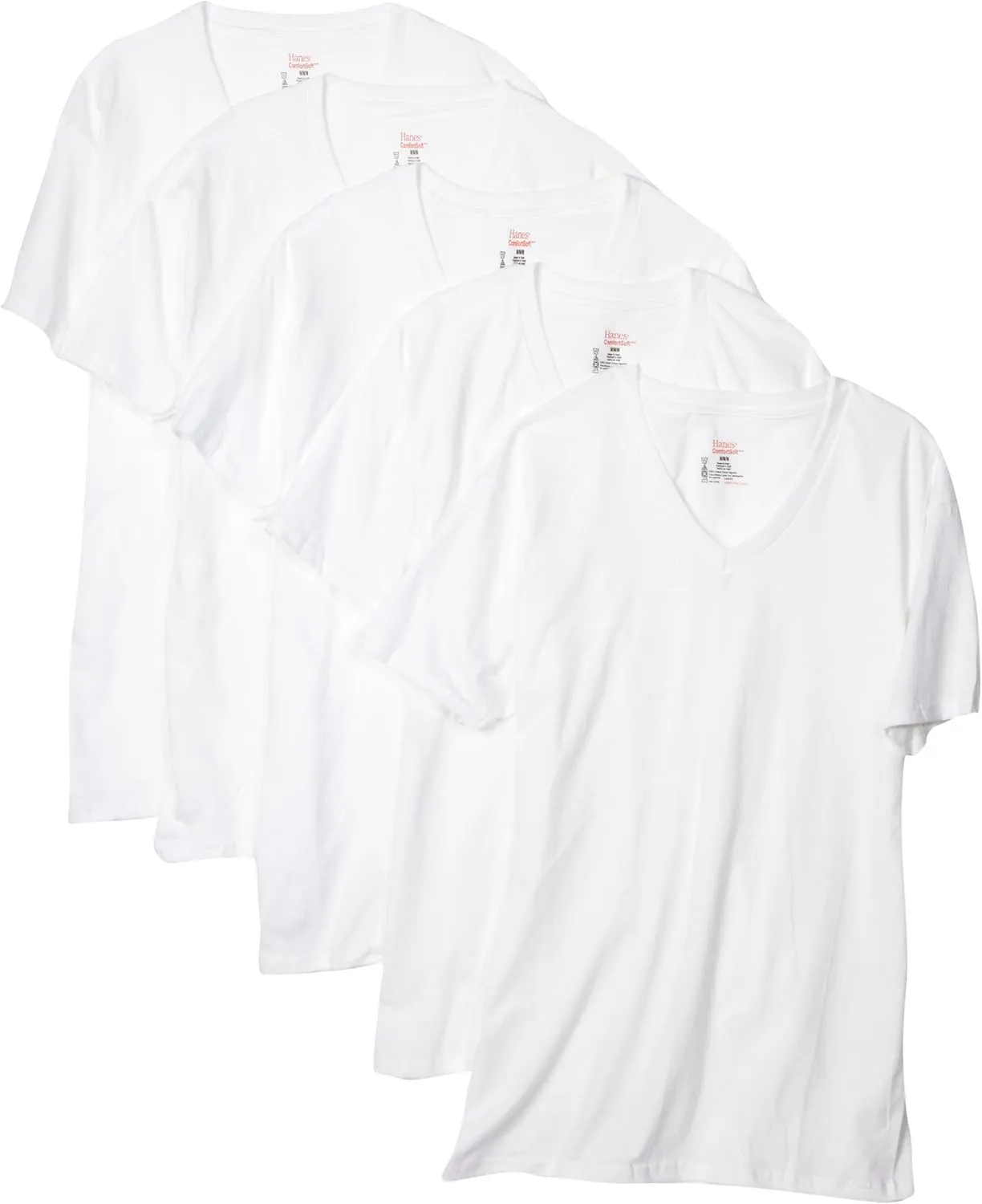 Hanes Comfort Soft V-Neck 5 Pack Tee, White, Large