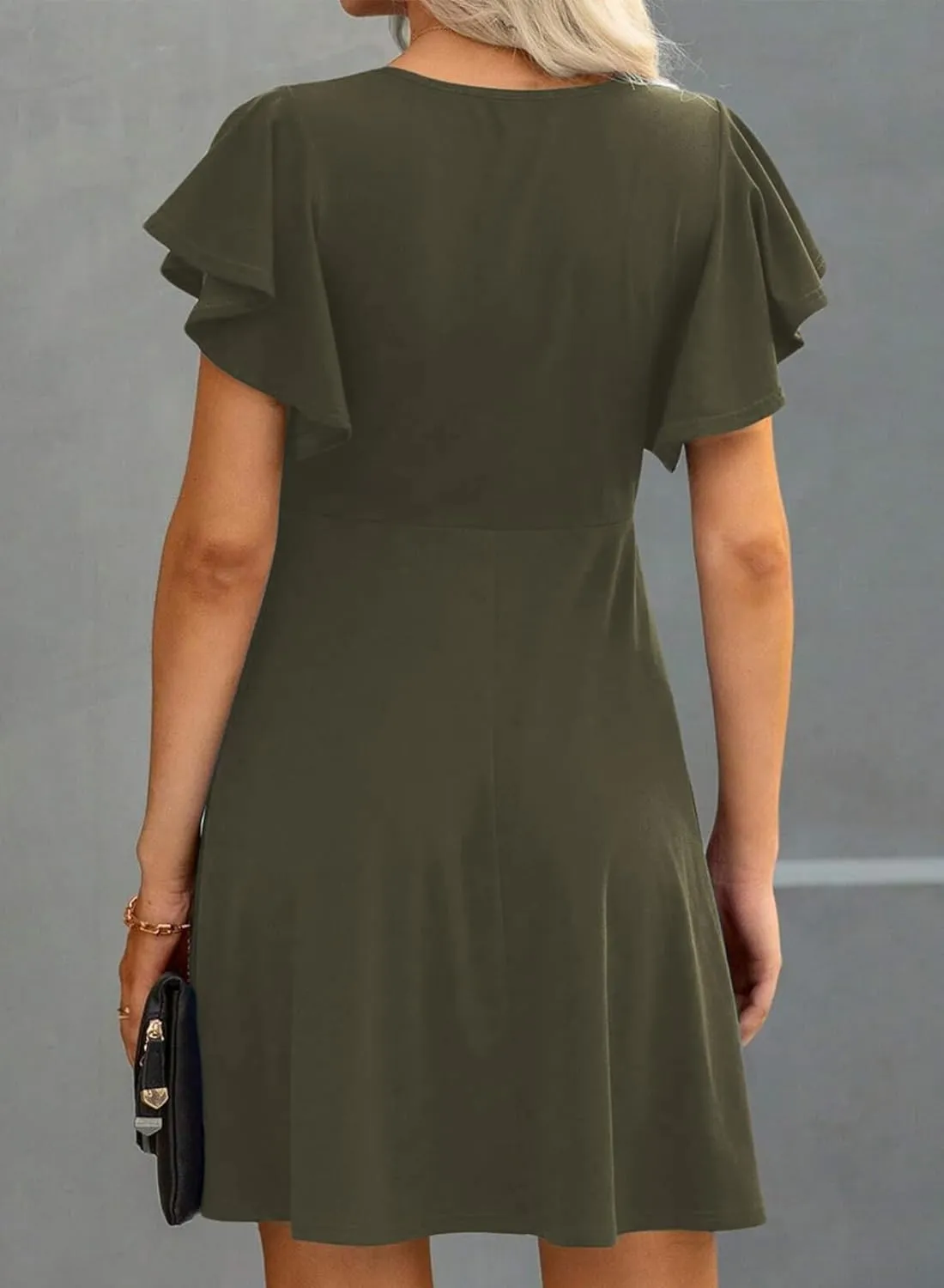 Happy Sailed Cocktail Dresses for Women Spring Summer Ruffle Sleeve Crewneck High Waist Flowy A Line Mini Dress