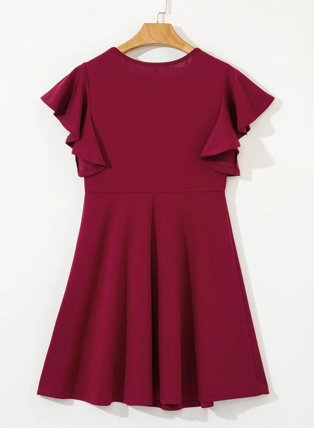 Happy Sailed Cocktail Dresses for Women Spring Summer Ruffle Sleeve Crewneck High Waist Flowy A Line Mini Dress