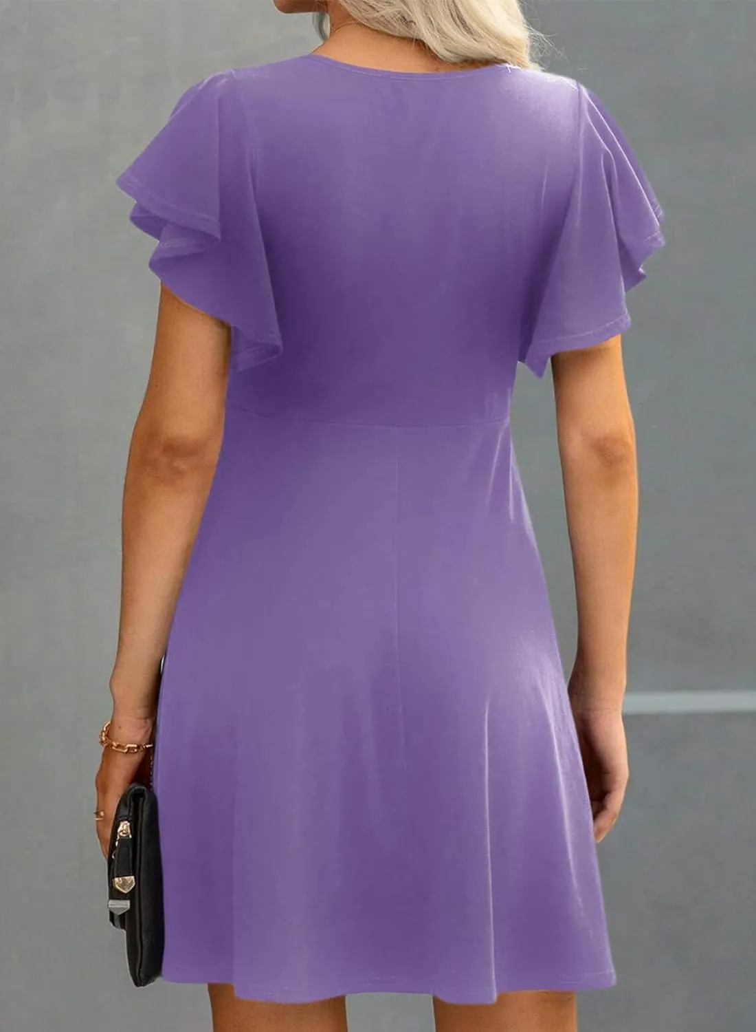 Happy Sailed Cocktail Dresses for Women Spring Summer Ruffle Sleeve Crewneck High Waist Flowy A Line Mini Dress