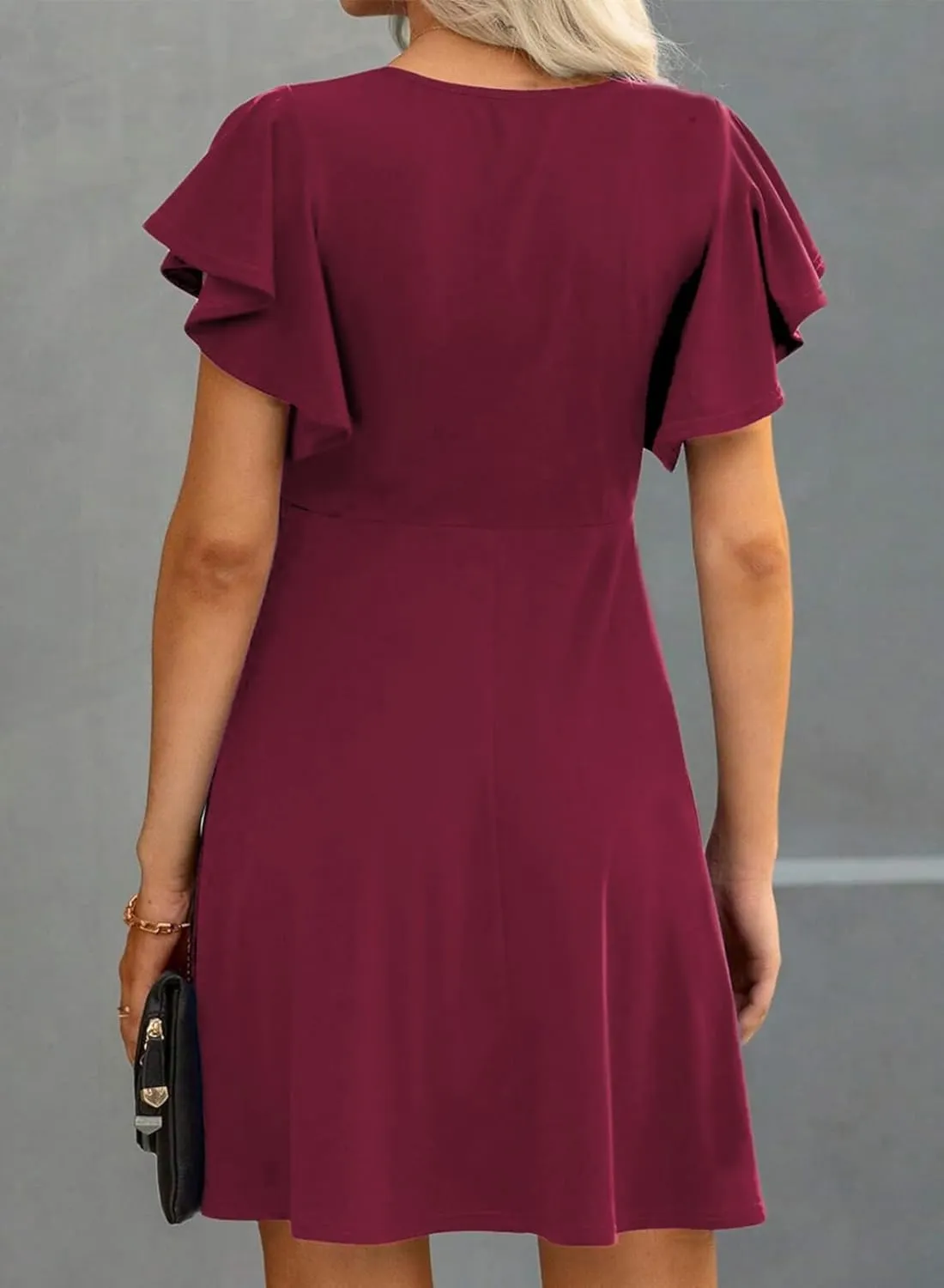 Happy Sailed Cocktail Dresses for Women Spring Summer Ruffle Sleeve Crewneck High Waist Flowy A Line Mini Dress