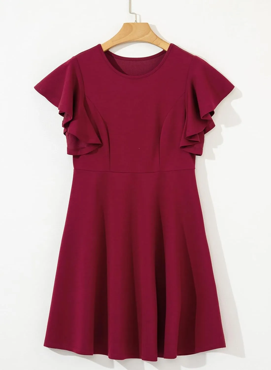Happy Sailed Cocktail Dresses for Women Spring Summer Ruffle Sleeve Crewneck High Waist Flowy A Line Mini Dress