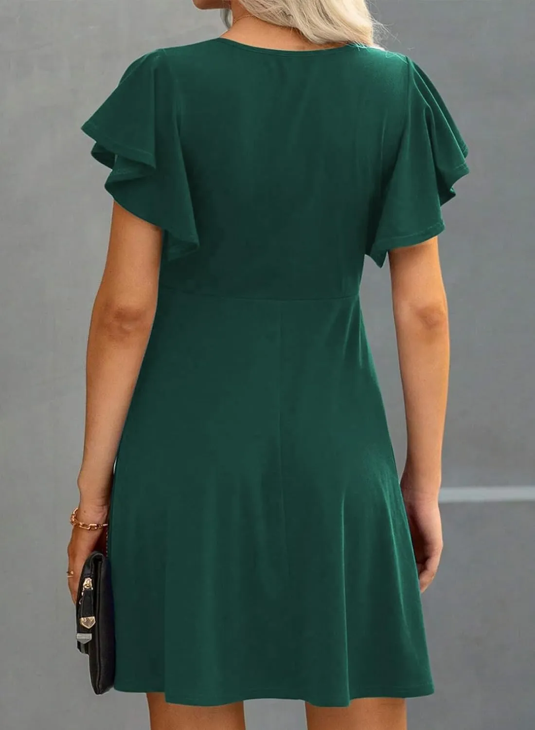 Happy Sailed Cocktail Dresses for Women Spring Summer Ruffle Sleeve Crewneck High Waist Flowy A Line Mini Dress