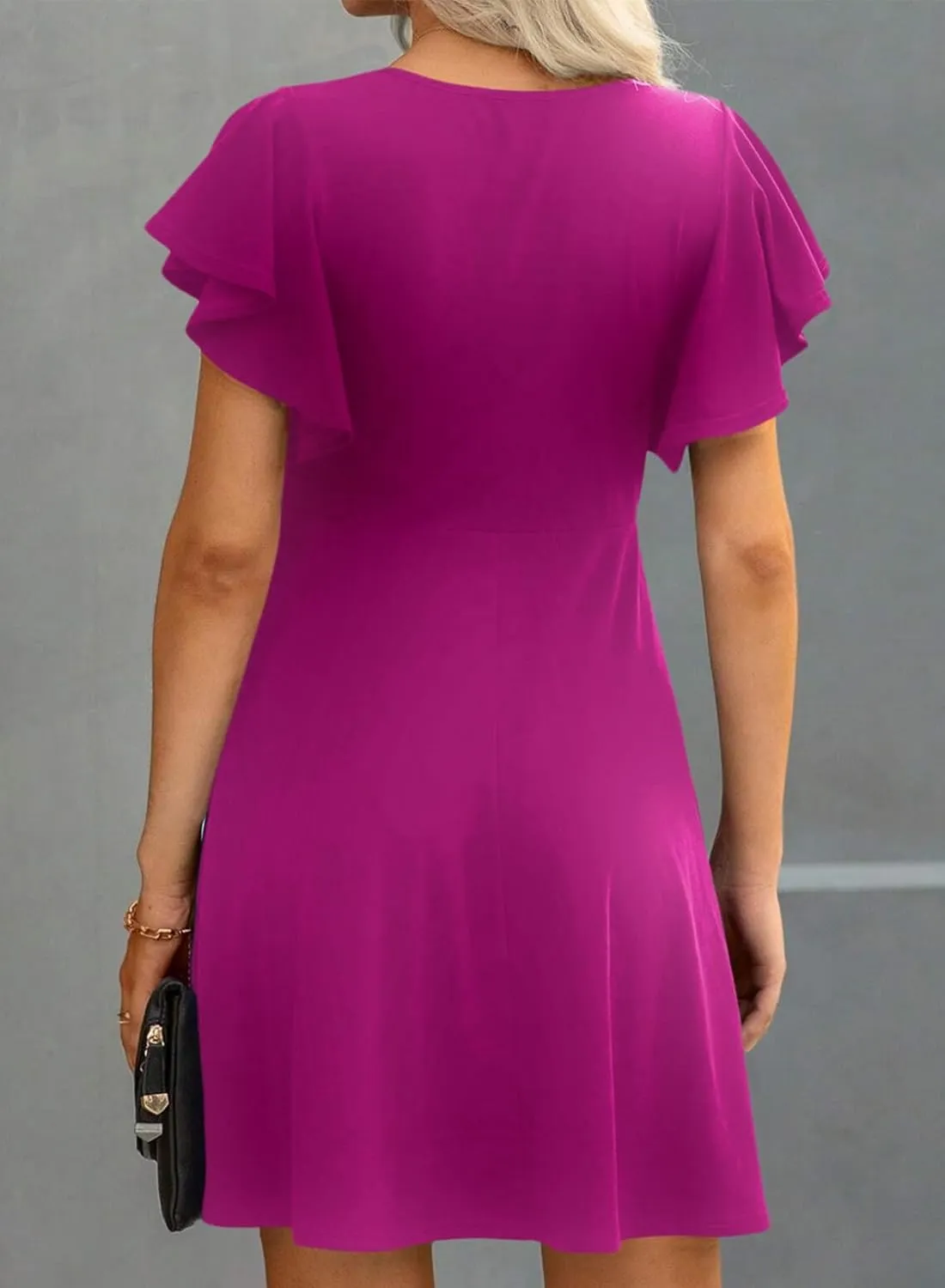 Happy Sailed Cocktail Dresses for Women Spring Summer Ruffle Sleeve Crewneck High Waist Flowy A Line Mini Dress