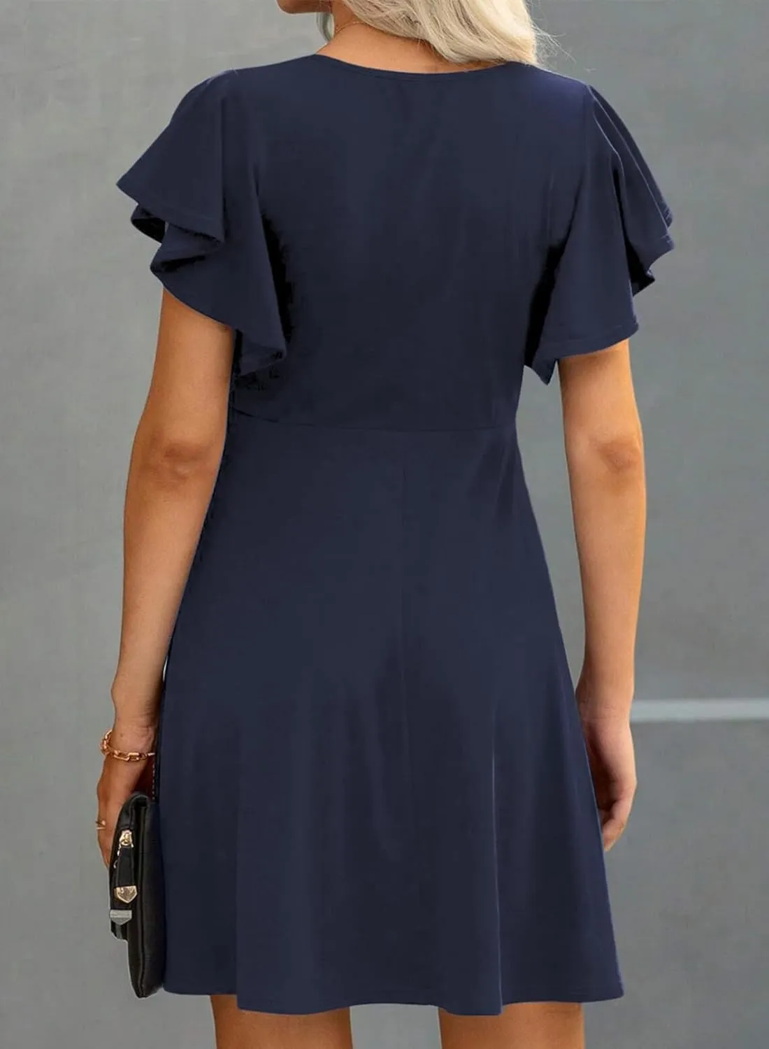 Happy Sailed Cocktail Dresses for Women Spring Summer Ruffle Sleeve Crewneck High Waist Flowy A Line Mini Dress