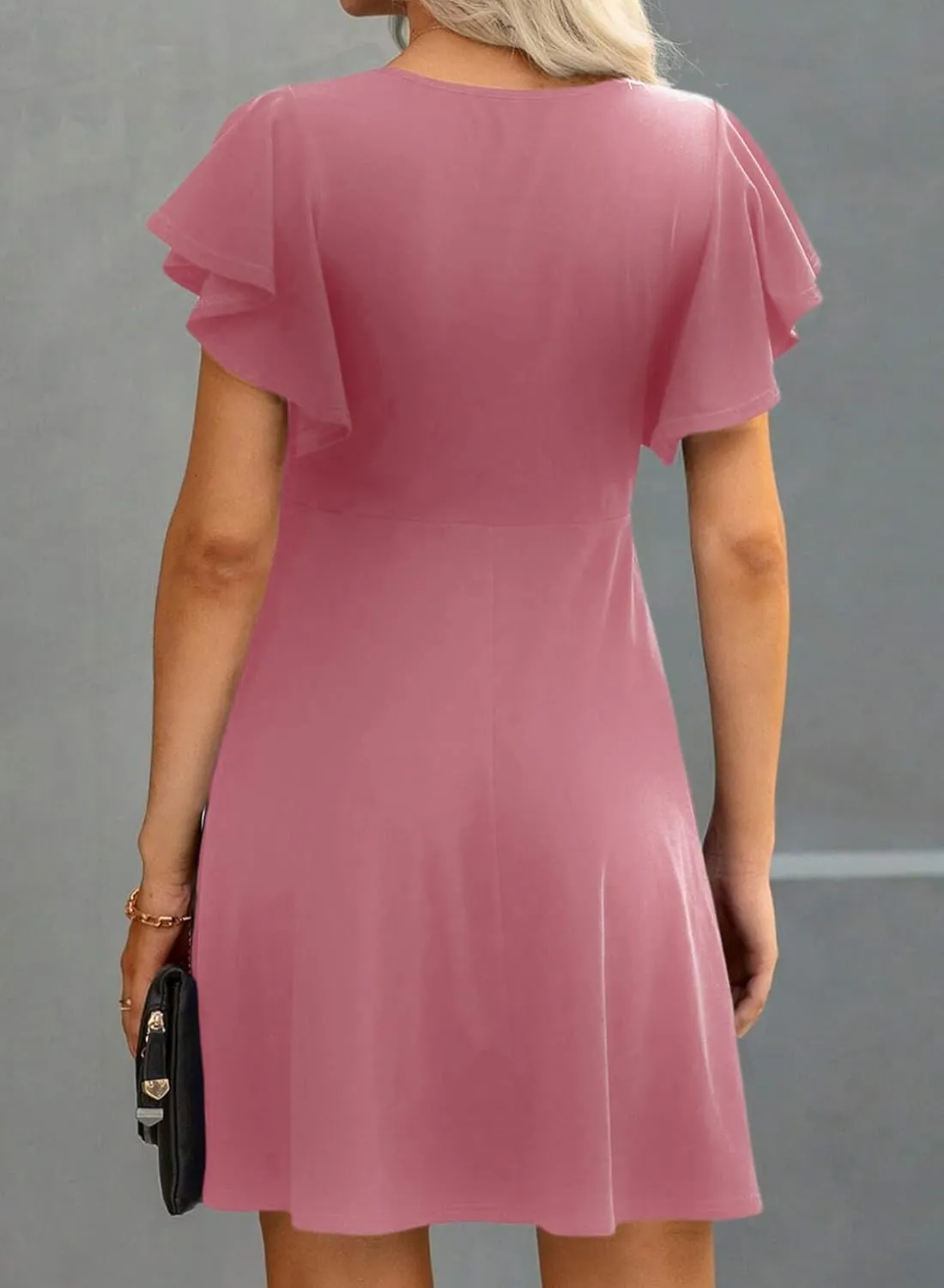 Happy Sailed Cocktail Dresses for Women Spring Summer Ruffle Sleeve Crewneck High Waist Flowy A Line Mini Dress