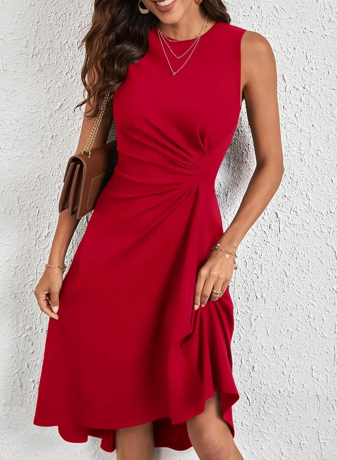 Happy Sailed Women's Summer Sleeveless Ruched Waist Flowy A Line High Low Midi Cocktail Party Dress