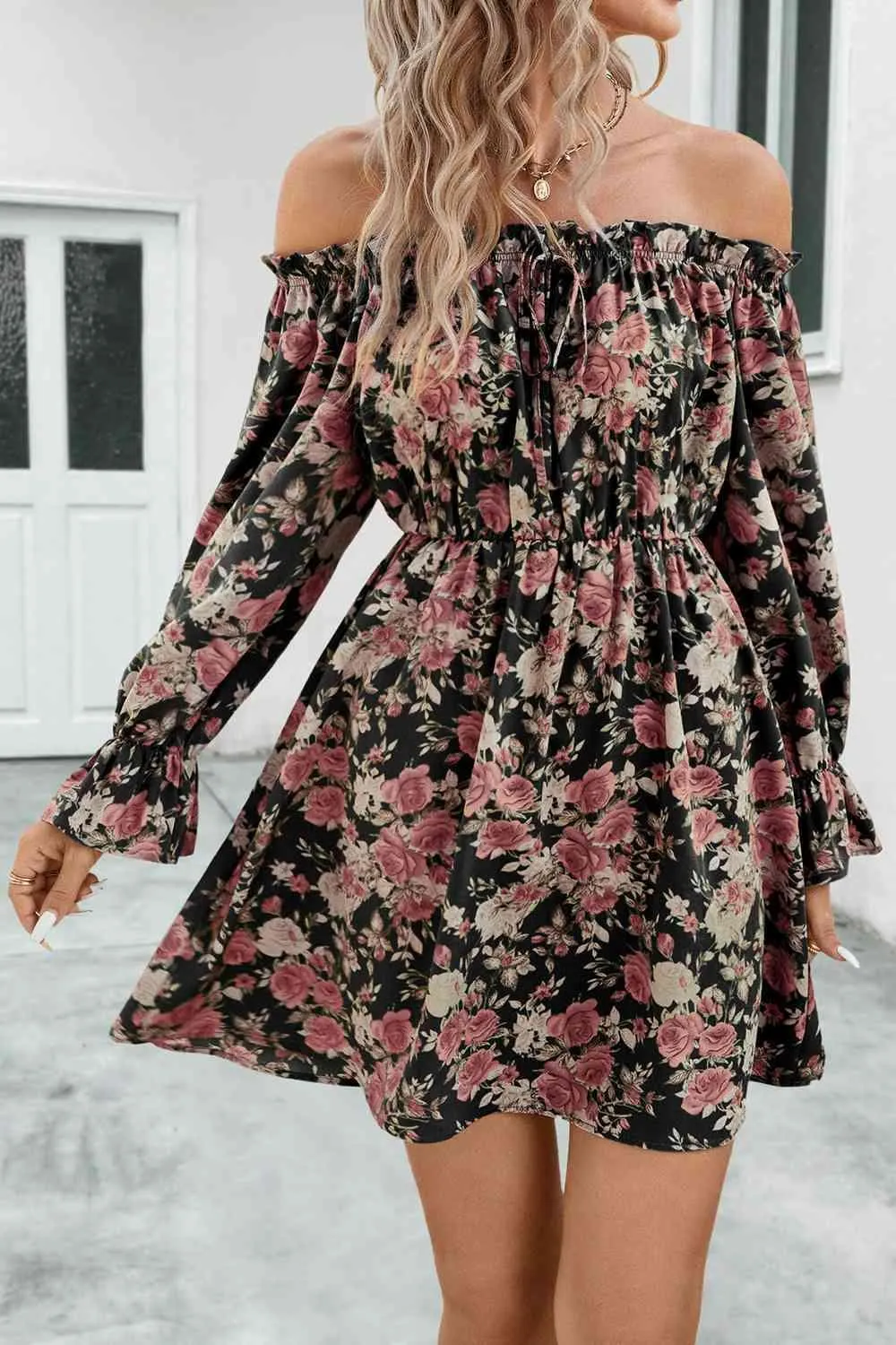 Hey Pretty Long Sleeve Off Shoulder Floral Dress