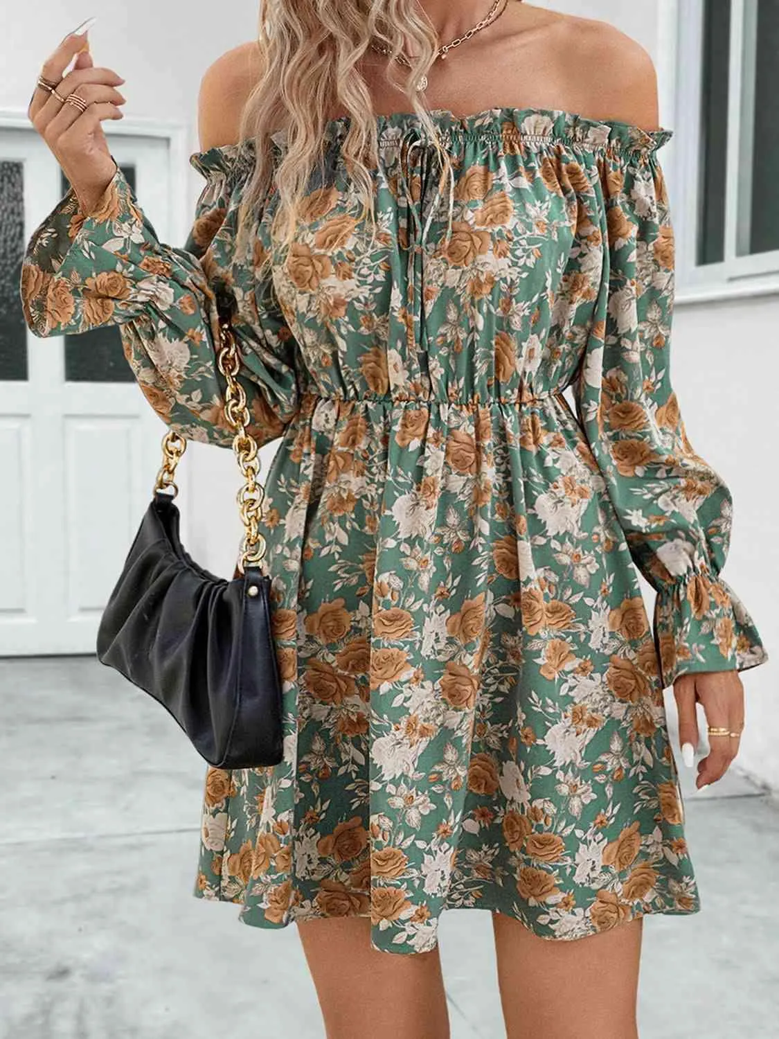 Hey Pretty Long Sleeve Off Shoulder Floral Dress