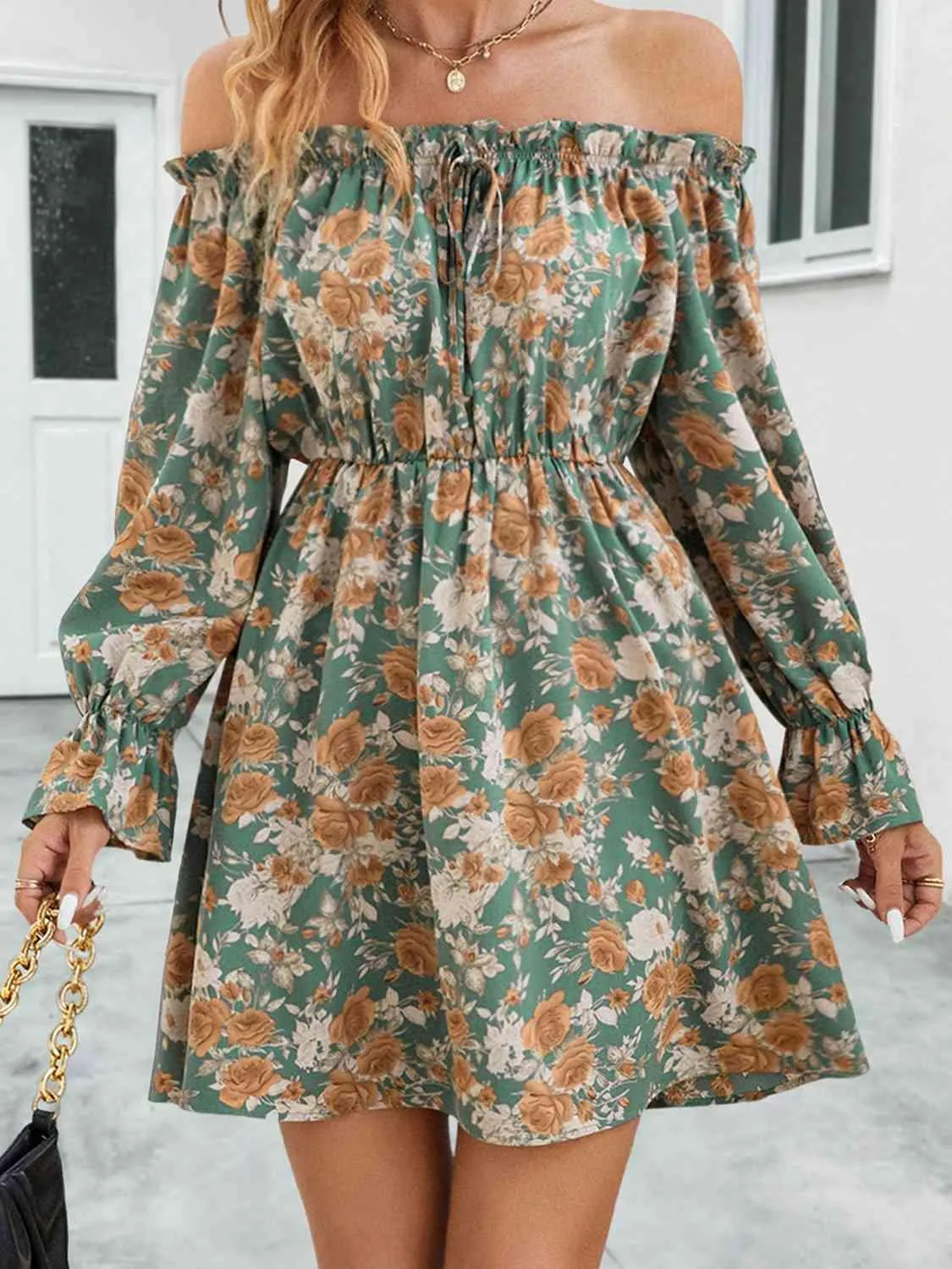 Hey Pretty Long Sleeve Off Shoulder Floral Dress