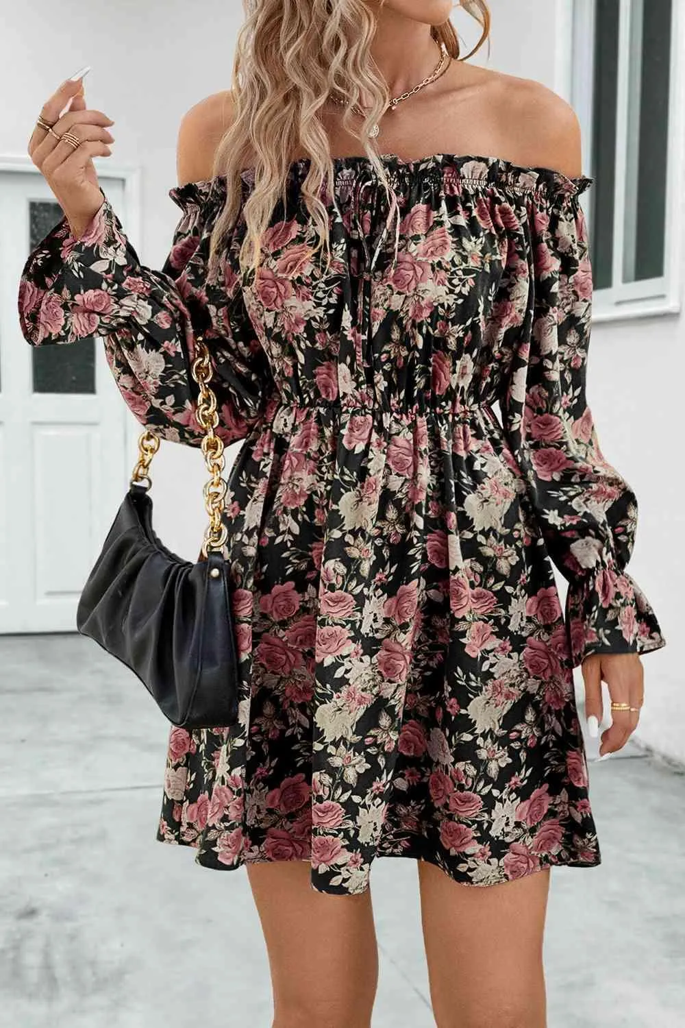 Hey Pretty Long Sleeve Off Shoulder Floral Dress