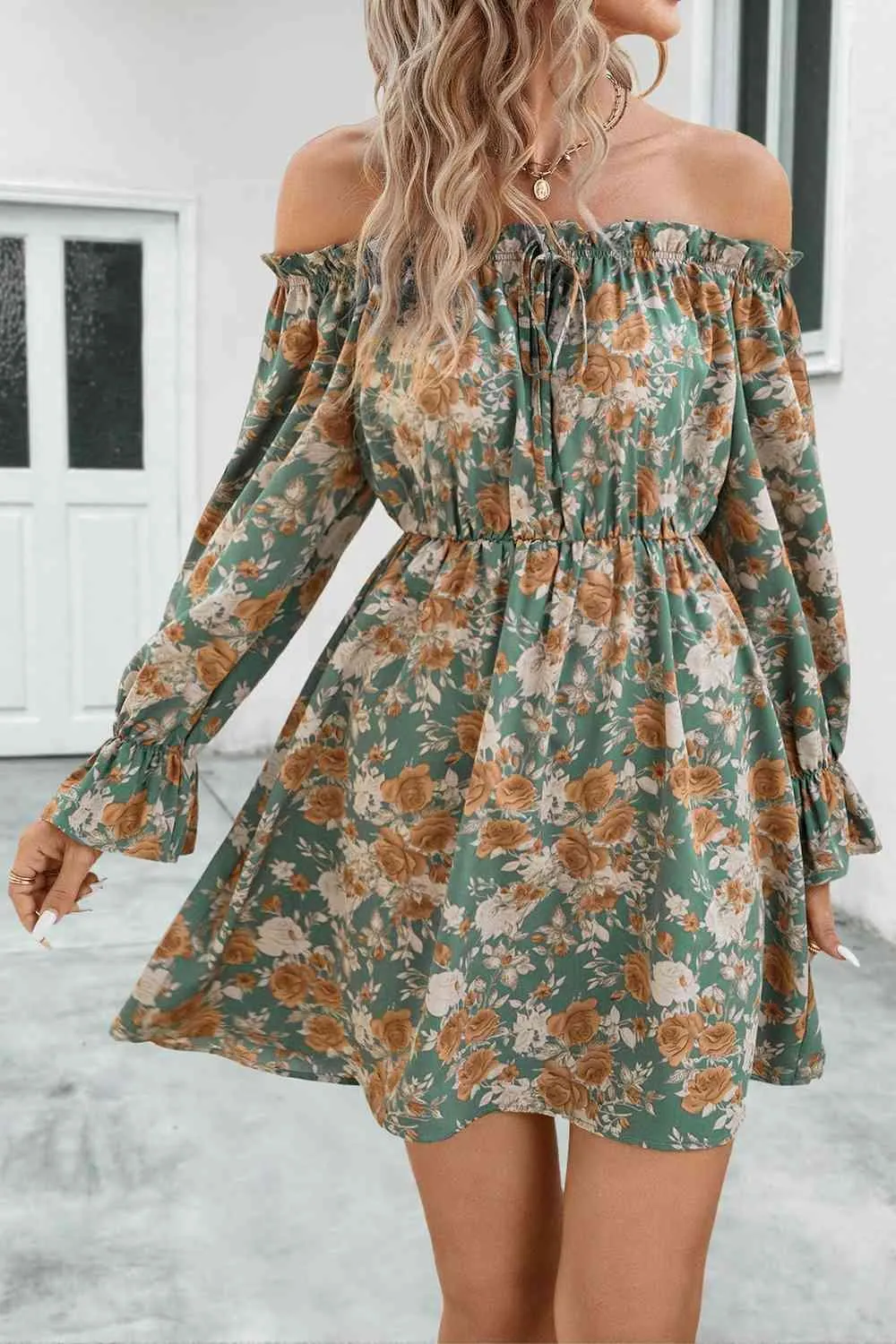 Hey Pretty Long Sleeve Off Shoulder Floral Dress