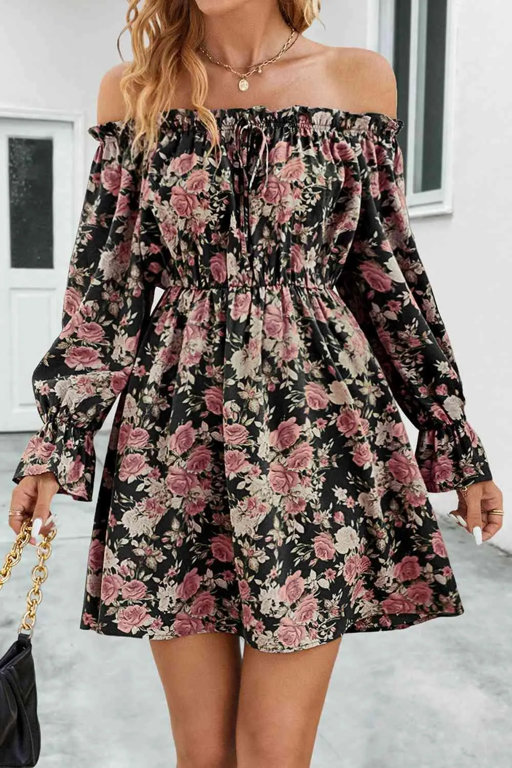 Hey Pretty Long Sleeve Off Shoulder Floral Dress